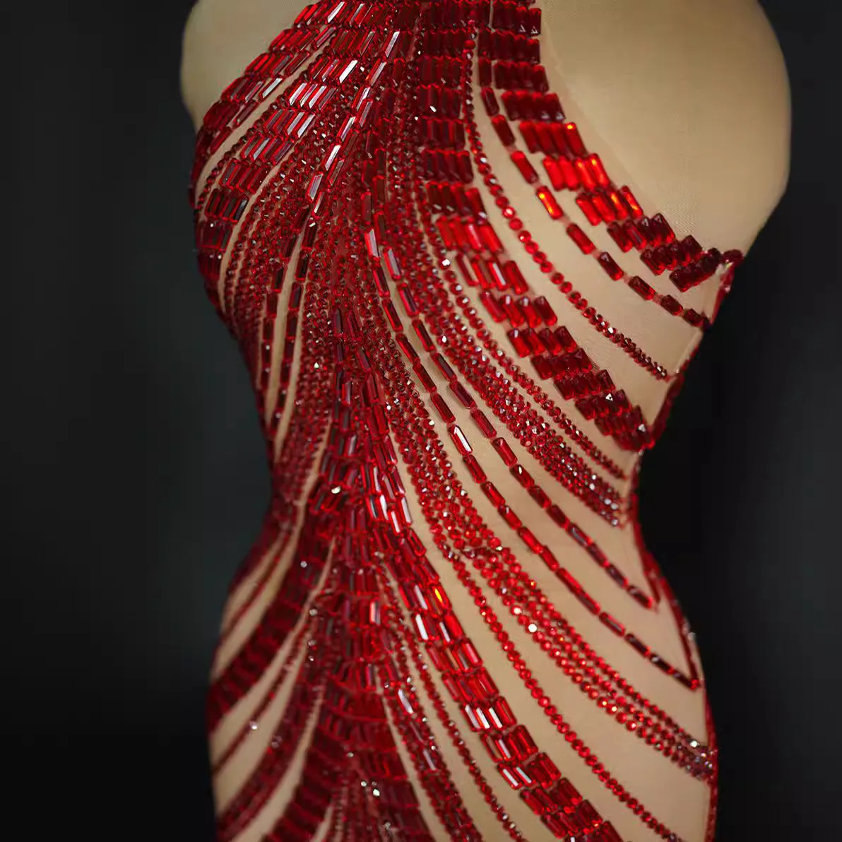 Evening Sheath Dress for Nightclubs and Parties Prom Gown Crystal Sexy Sleeveless Women's Performance Wear Mini Banquet Red