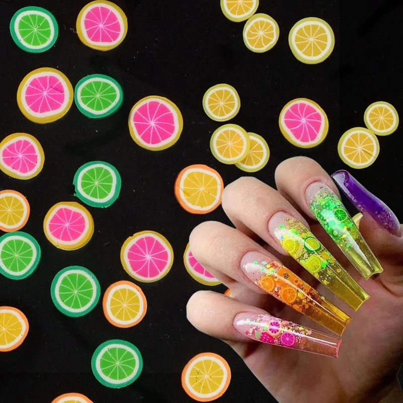 DIY Mixed 3D Nail Art Design Colorful Fruit Series Slices Banana Orange Grapefruit Grape Polymer Clay  For Nail Art Decoration