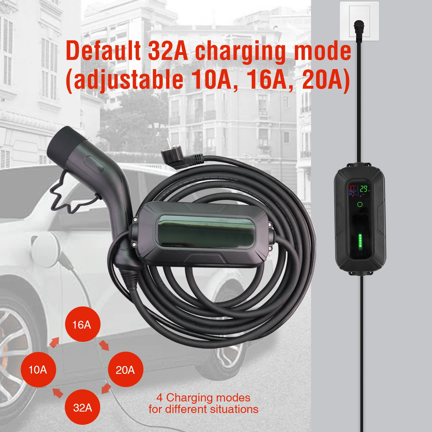 Оптовая продажа 32a портативный ev зарядное устройство Регулируемый 13A/16A/20A/32A 1 Фаза 3 фазы Электрический автомобильное с экран дисплея
