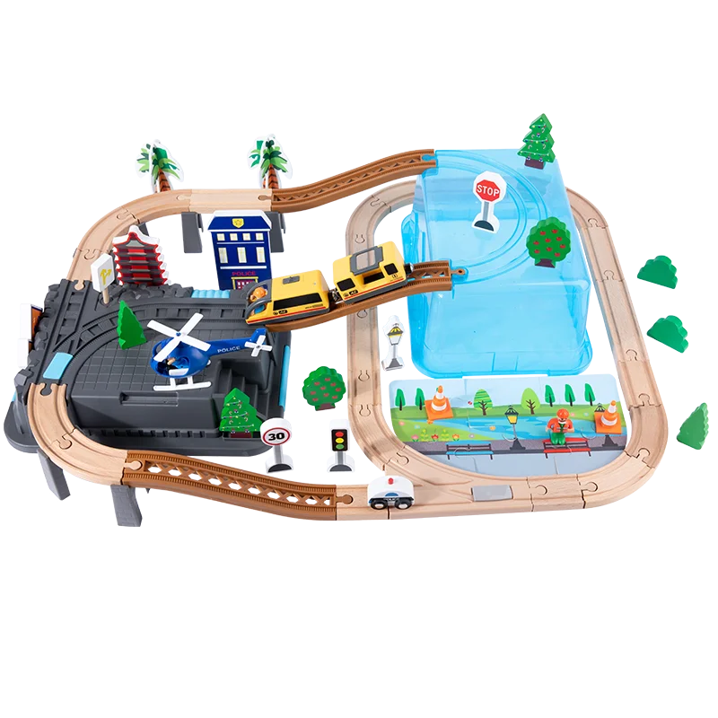 Children Educational Play DIY Train Railway Track Baby Wooden Train Set Toy For wooden train tracks