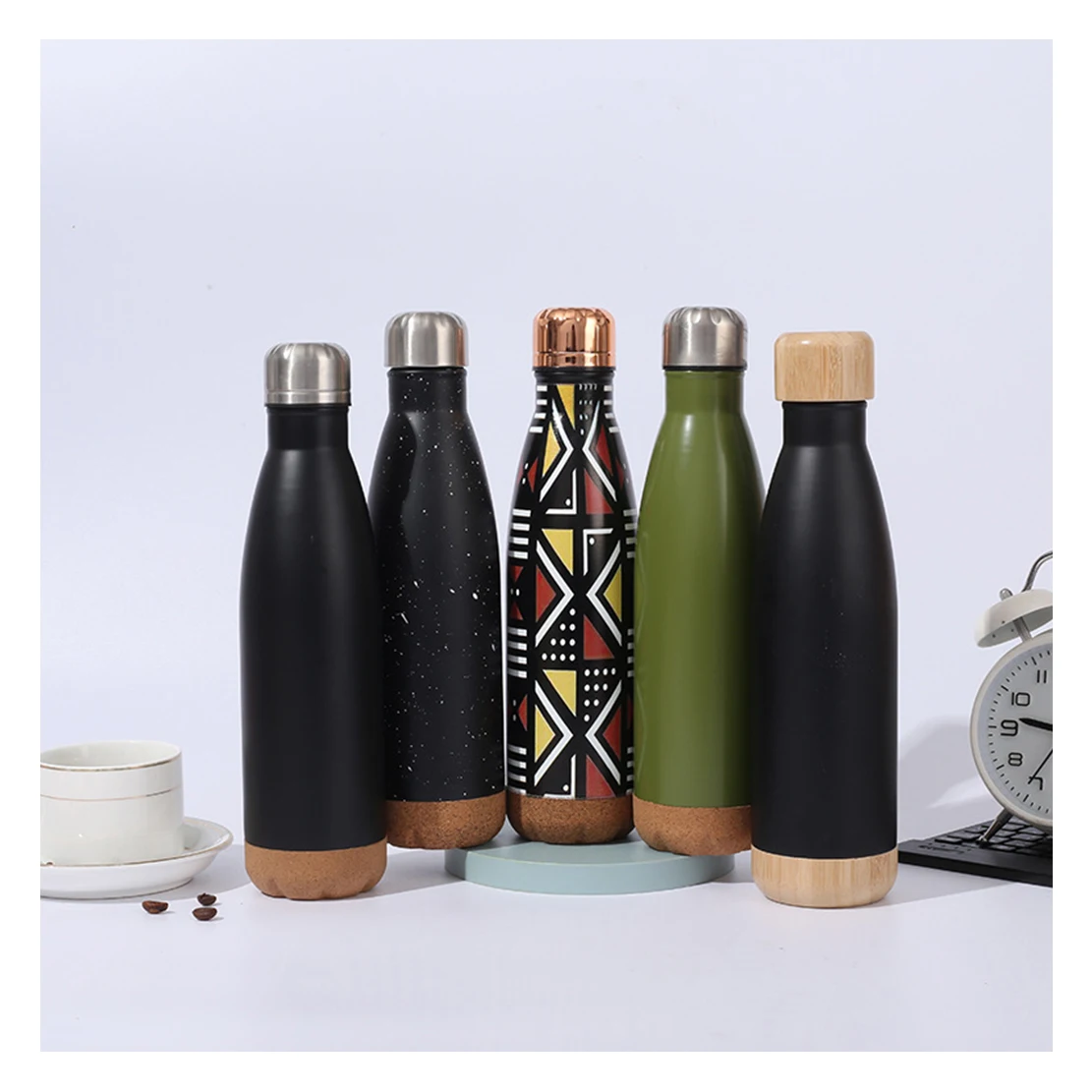 Custom 500 ml Travel Water Bottle with Cork Bottom Stainless Steel Vacuum Coffee Mug Cork Base Tea Beer Drink Bottle Tumbler