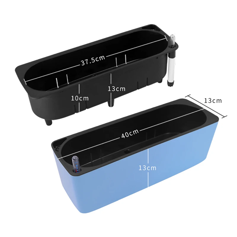 Automatic Self-Watering Potted Plant Flower Pot with Water Level Indicator Desktop Rectangular Planter for Balcony Office Decor