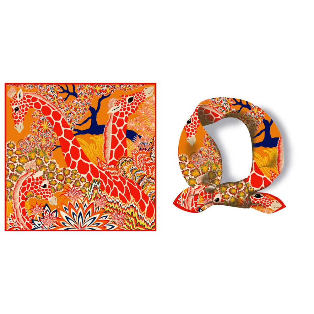 New Giraffe Twill Printing Silk Scarves Fashion Lady 53cm Hair Neck Square Silk Scarf