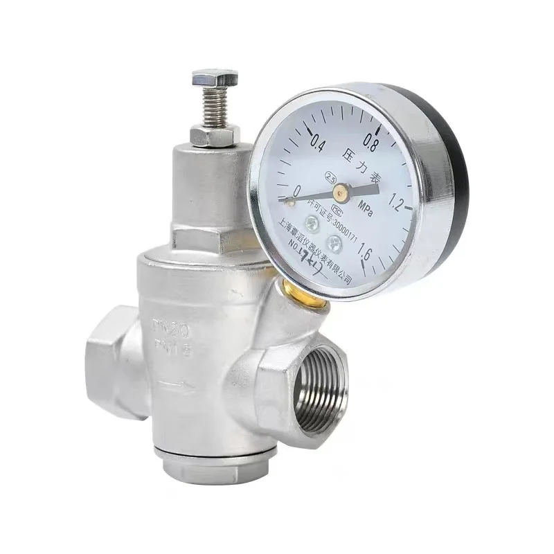 Регулятор давления водопроводной воды из нержавеющей стали 304, резьба высокой температуры с манометром, редукционный клапан