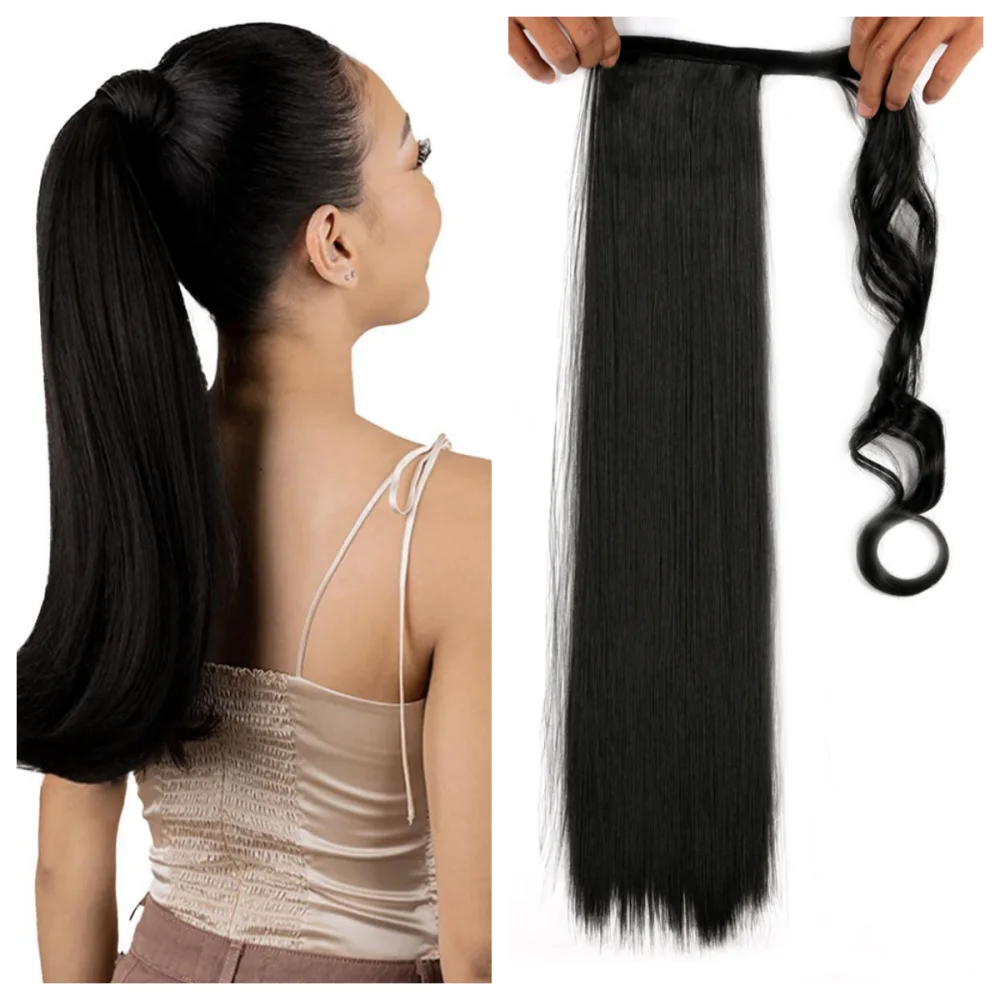 22 Inch Clip In Straight Ponytail Extension Kinky Straight Hair Extension Blonde Wrap Hairpiece for Woman