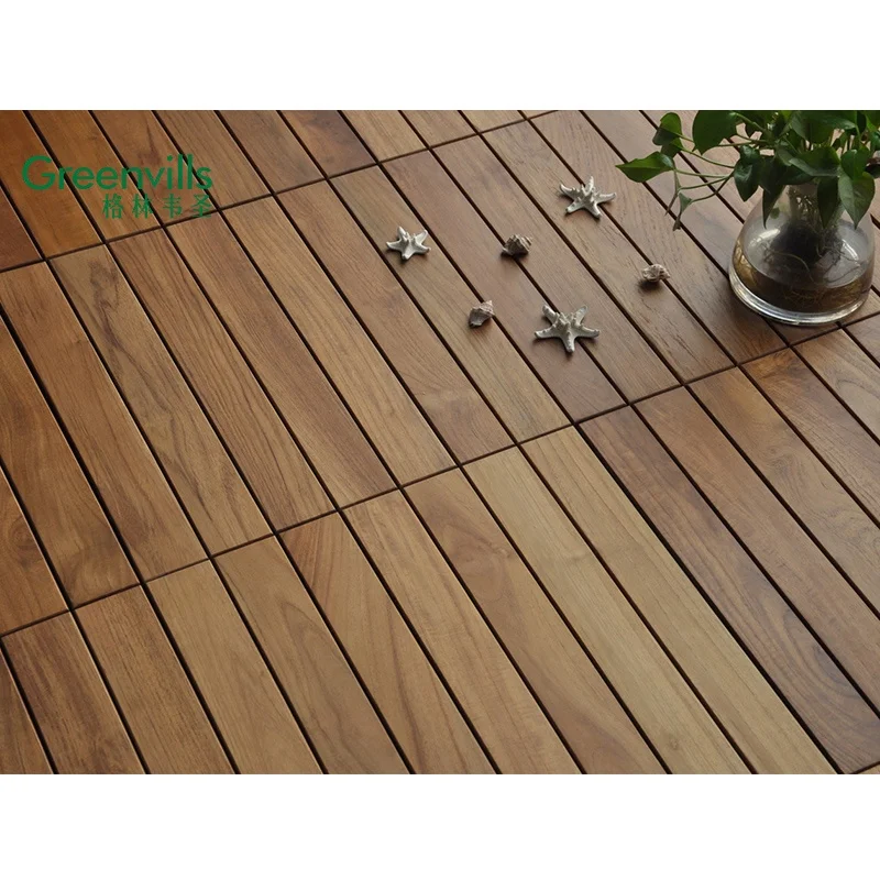 Guangzhou DIY Interlocking deck tiles Waterproof Burma Teak solid wood outdoor garden path decking tiles