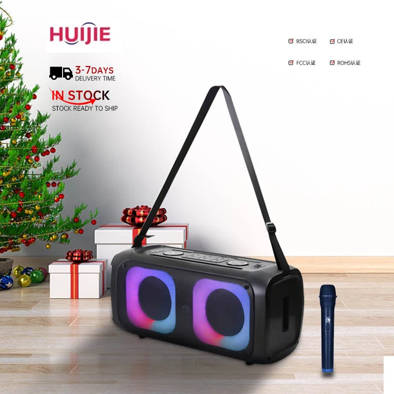 Stock Christmas Speakers Wireless Mic Dual 6.5 inch Indoor Outdoor Partybox With Carrying Strap On The Go Portable Speakers