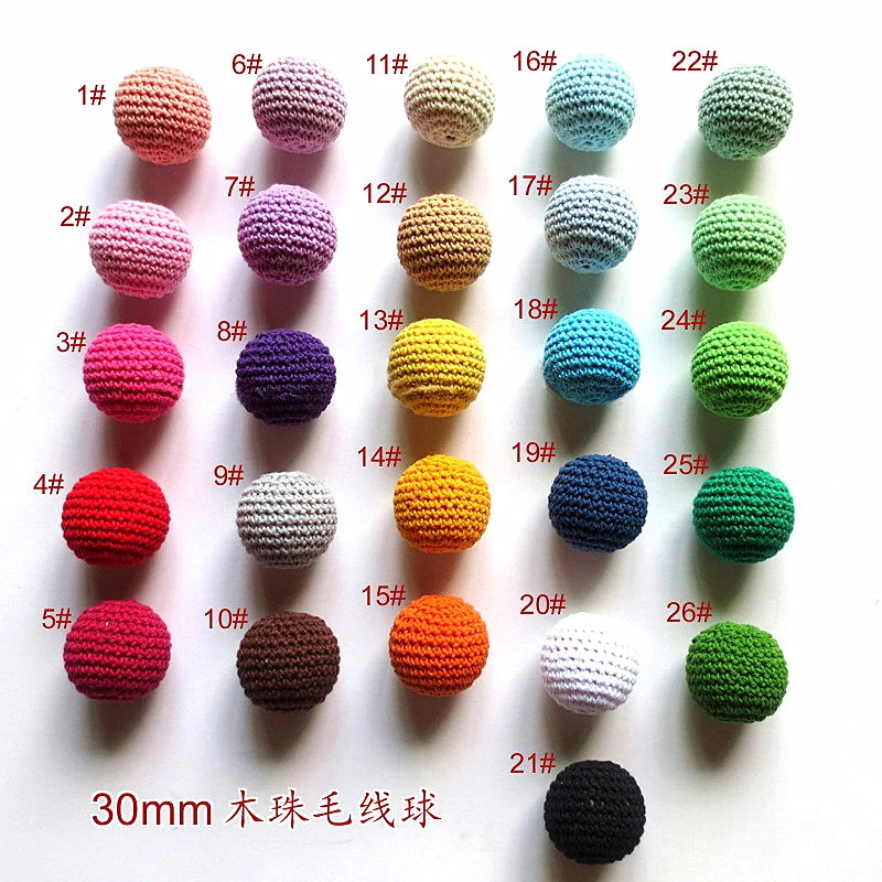 30mm Wholesale Big Size Cotton Crochet Beads Wood Bead For Baby Necklace