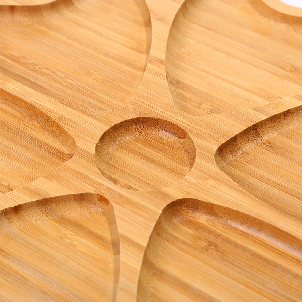 Newest Non-Toxic Bamboo Divided Serving Bowl 6-Compartments Dry Fruit Plates
