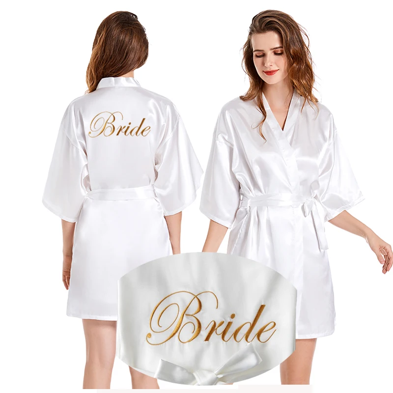 Wedding embroidered Bride Bridesmaid Robe Dressing Gown Sexy Women Bathrobe bridal party Short Sleepwear Casual Kimono robes