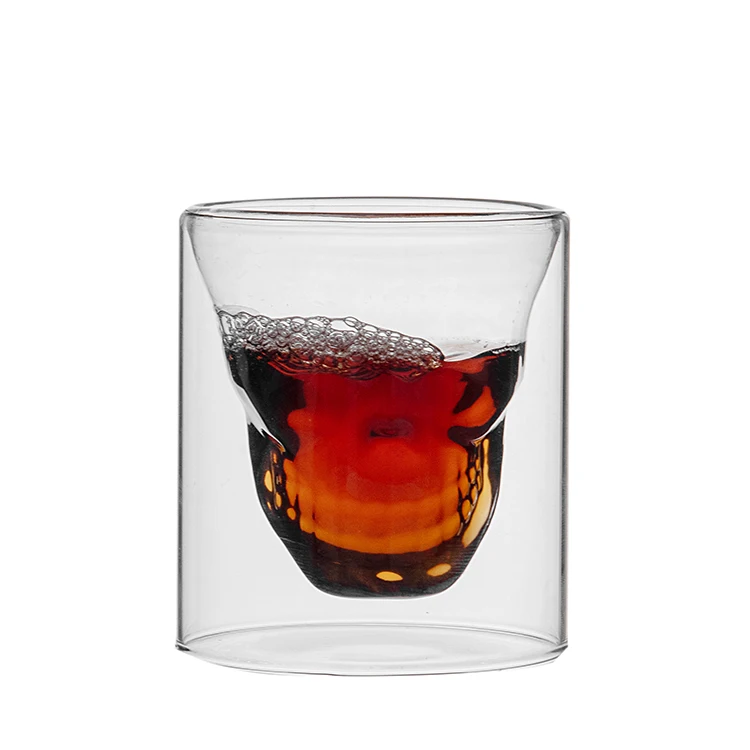 Термостойкая боросиликатная кружка в форме черепа с двойными стенками для вина виски стеклянная чашка