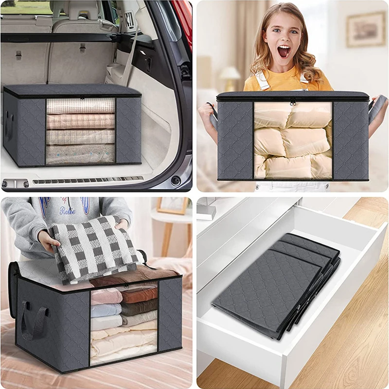 90L/60L/35L Large Clothes Storage Bags with zipper Foldable Closet Wardrobe Organizers Storage Box for Blanket Bedding Clothing
