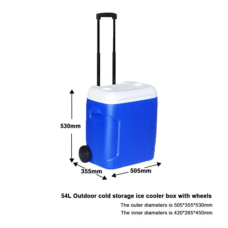 Popular 54L outdoor food fresh cold storage ice cooler box with wheels