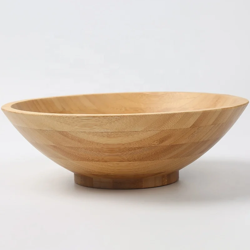  Eco Friendly Nature Set of 3 Round Flat Bamboo wooden Salad Bowls Big Food Bowl Serving Reusable