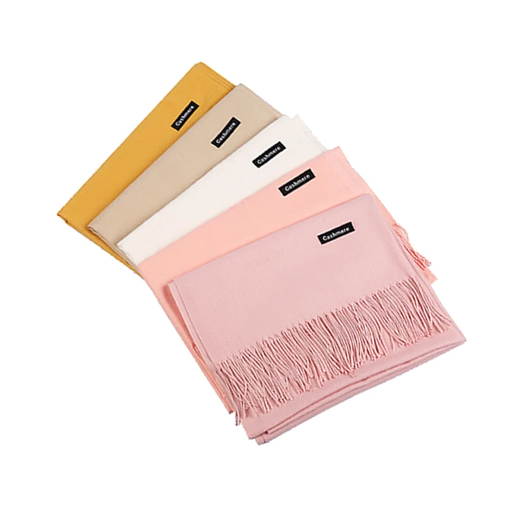 Wholesale Solid Brushed Warm Cashmere Winter Pashmina Shawl Blanket Plain Women Kaschmir Shawl