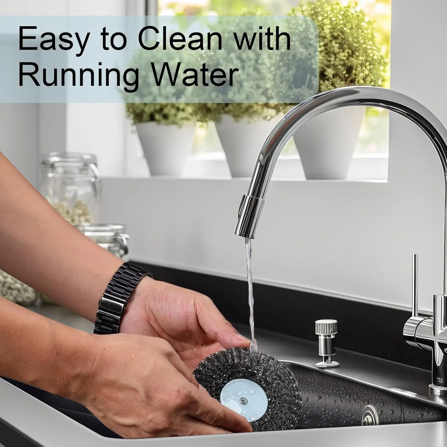 Steel Wool Scrubber Stainless Steel Scrubber with Handle Metal Sponge Scrubber for Cleaning Dishes, Pots, Pans, Grill