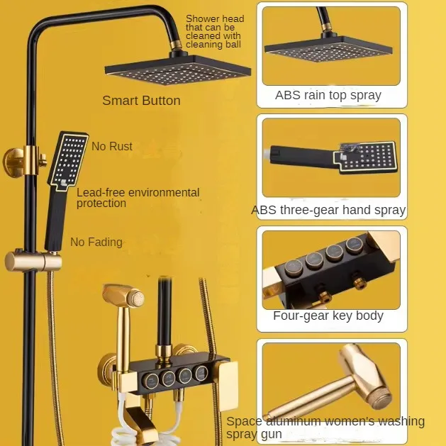 Samiyah Modern Wall Exposed Bathroom Rainfall Shower Set Black gold brass 3/4 way shower head Brass Bath Shower Mixer Faucet