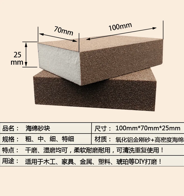 High-Quality Handheld Sponge Sandpaper Block for Metal and Wood Surface Polishing