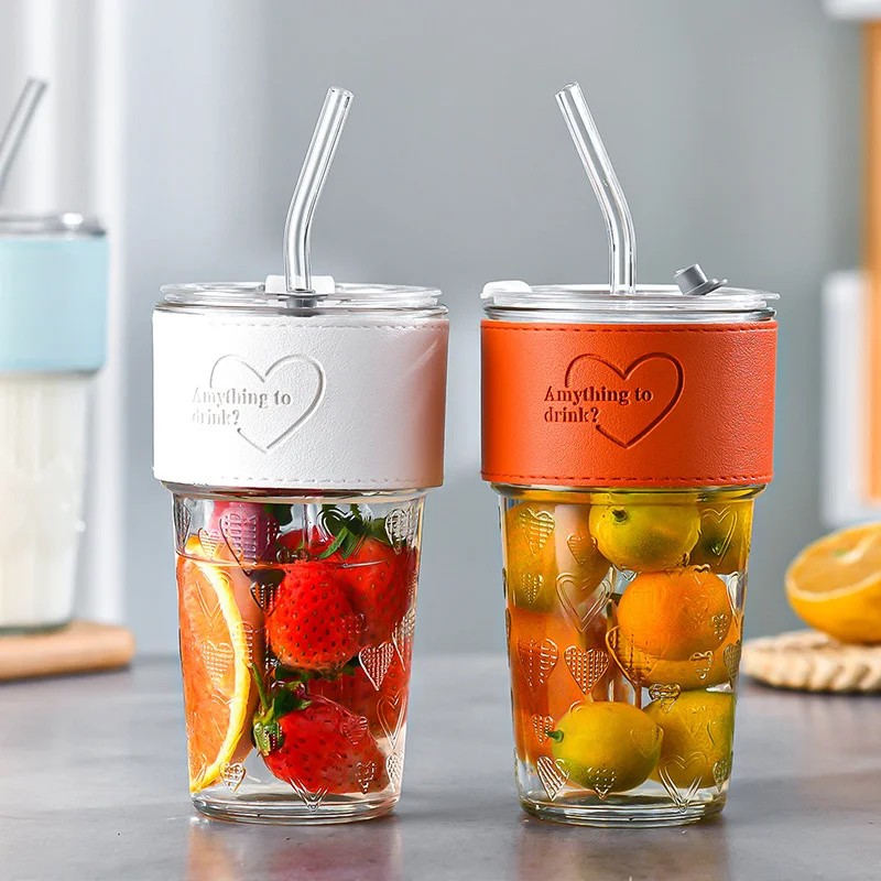 New Ins 600ml clear blank drinking tumbler tea coffee cup mug glass cup travel coffee glass mug cup with lid and straw/sleeve