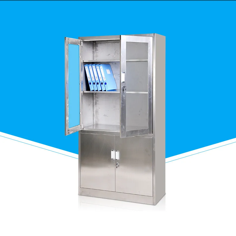 2 swing glass door hospital stainless steel file cabinet