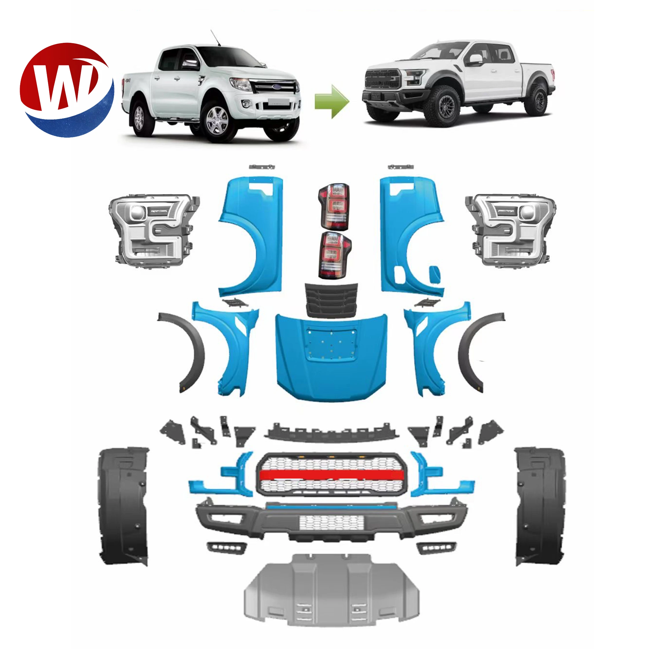 Новейший набор боди для ford ranger 2012-2022 T6 T7 T8 обновление до ford F150 raptor style body kitss 4x4 offroad высокое качество