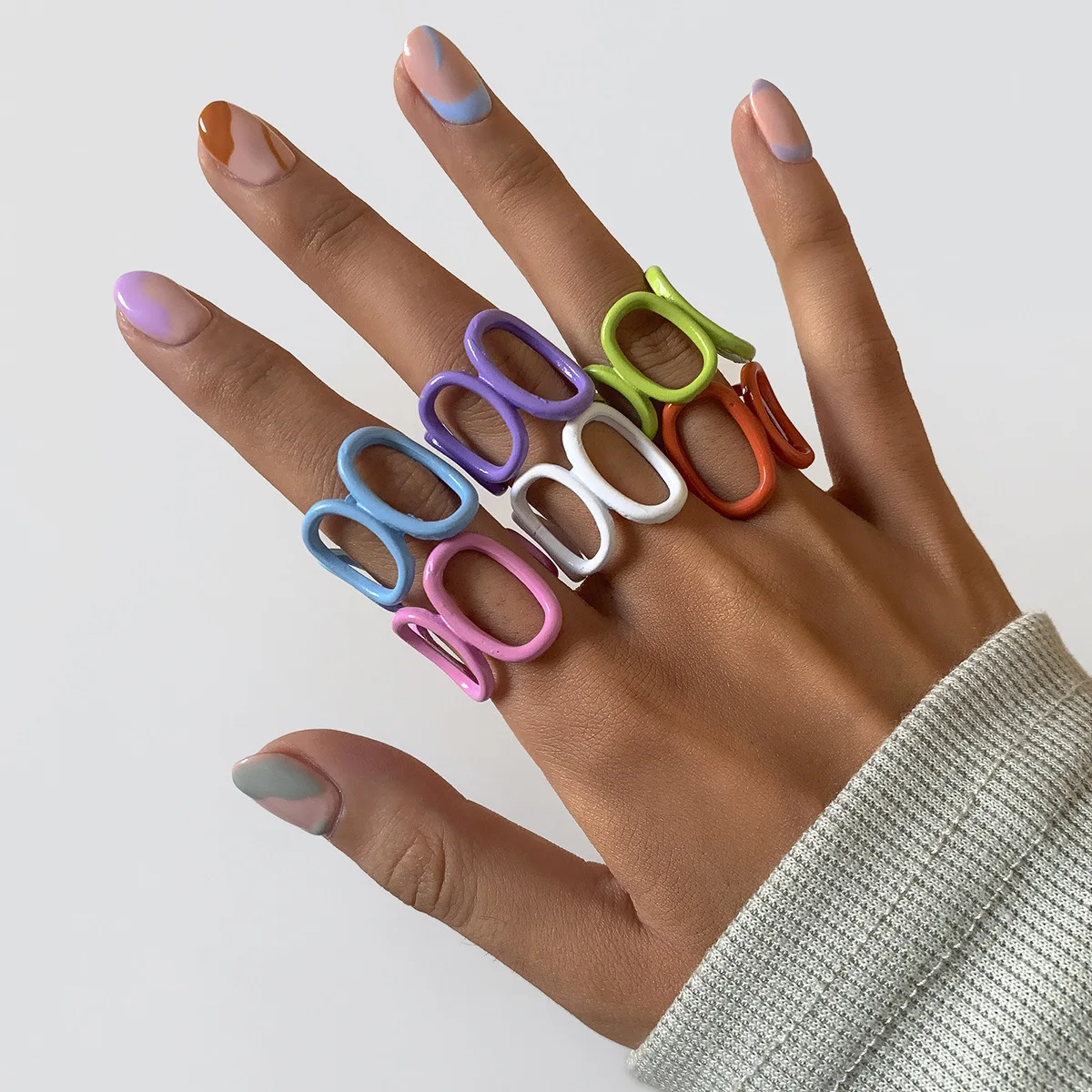 Exaggerated Colorful Neon Enamel Rings Dripping Oil Candy Geometric Hollow Open Finger Ring For Women Girls Jewelry