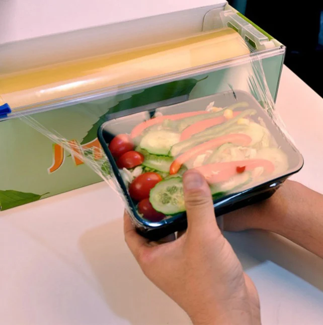 Clear food wrapping pvc stretch cling film food grade 10mic 1500m pvc food film jumbo roll