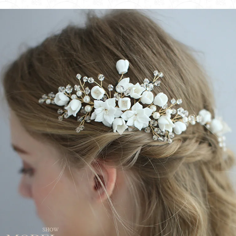 RE3793 Japan wedding hair ornaments White porcelain flower bridal hair comb wedding side hair accessories