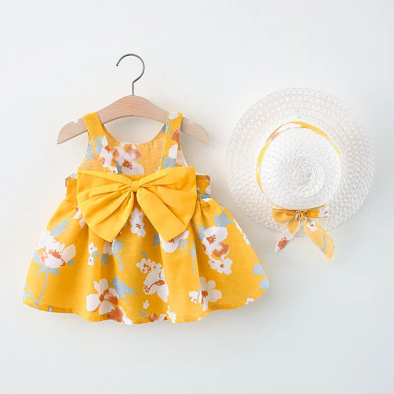 Summer new style small chrysanthemum big bow straw hat skirt