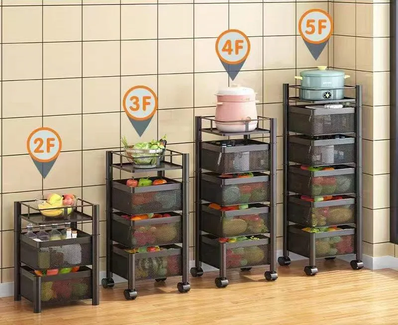 5-layer Movable Round Rotating Multi-Layer Kitchen Storage Shelf Fruit and Vegetable Storage