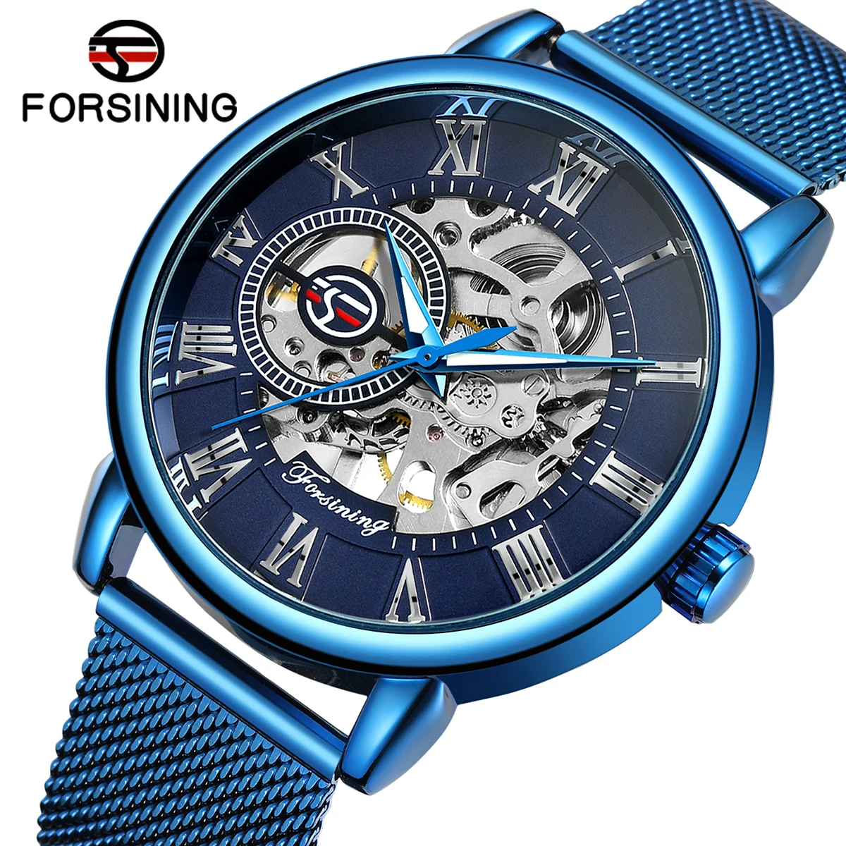 Relogio Forsining Montre Pour Homme Custom Logo Hand Wind Stainless Steel Band for Men Skeleton Mechanical Watch