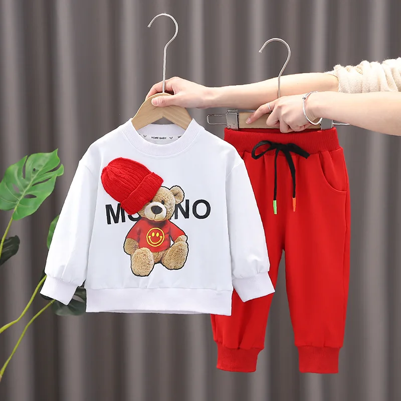 Two Pieces Wholesale Children Clothes Suit with Long-Sleeved Casual Suit Clothing Set for Boys Girls Jeans with Cotton Coat