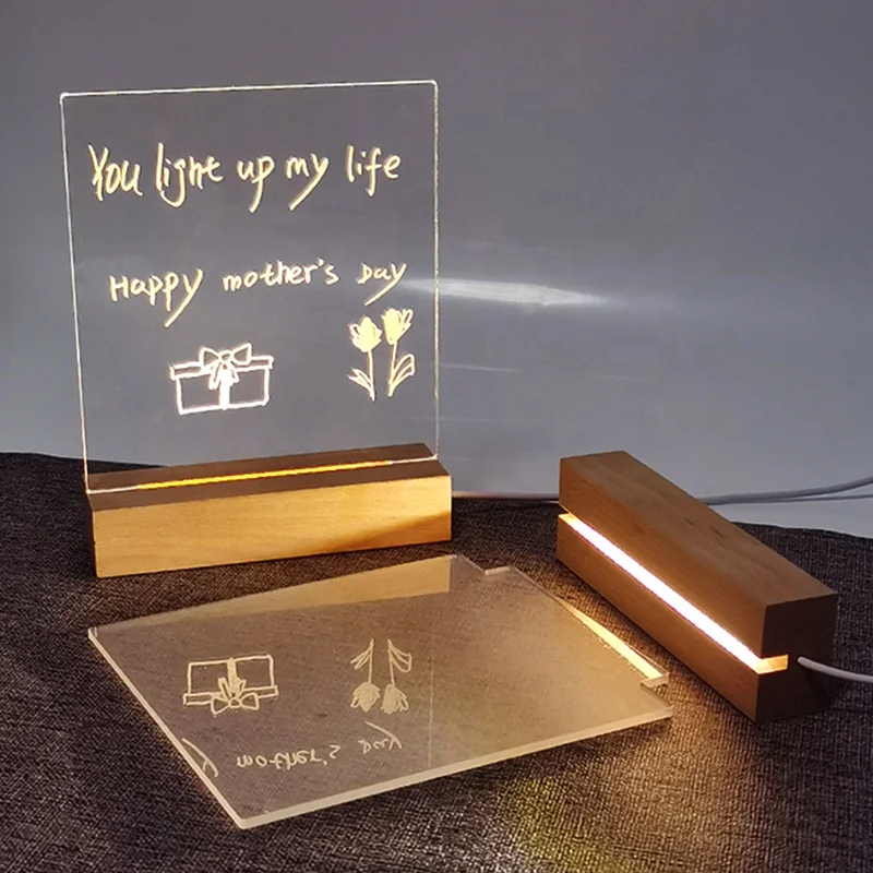 3 Colors Creative Luminous Wood 3D Lamp Base Clear Small Acrylic Daily Moments Photo Dry Erase Board