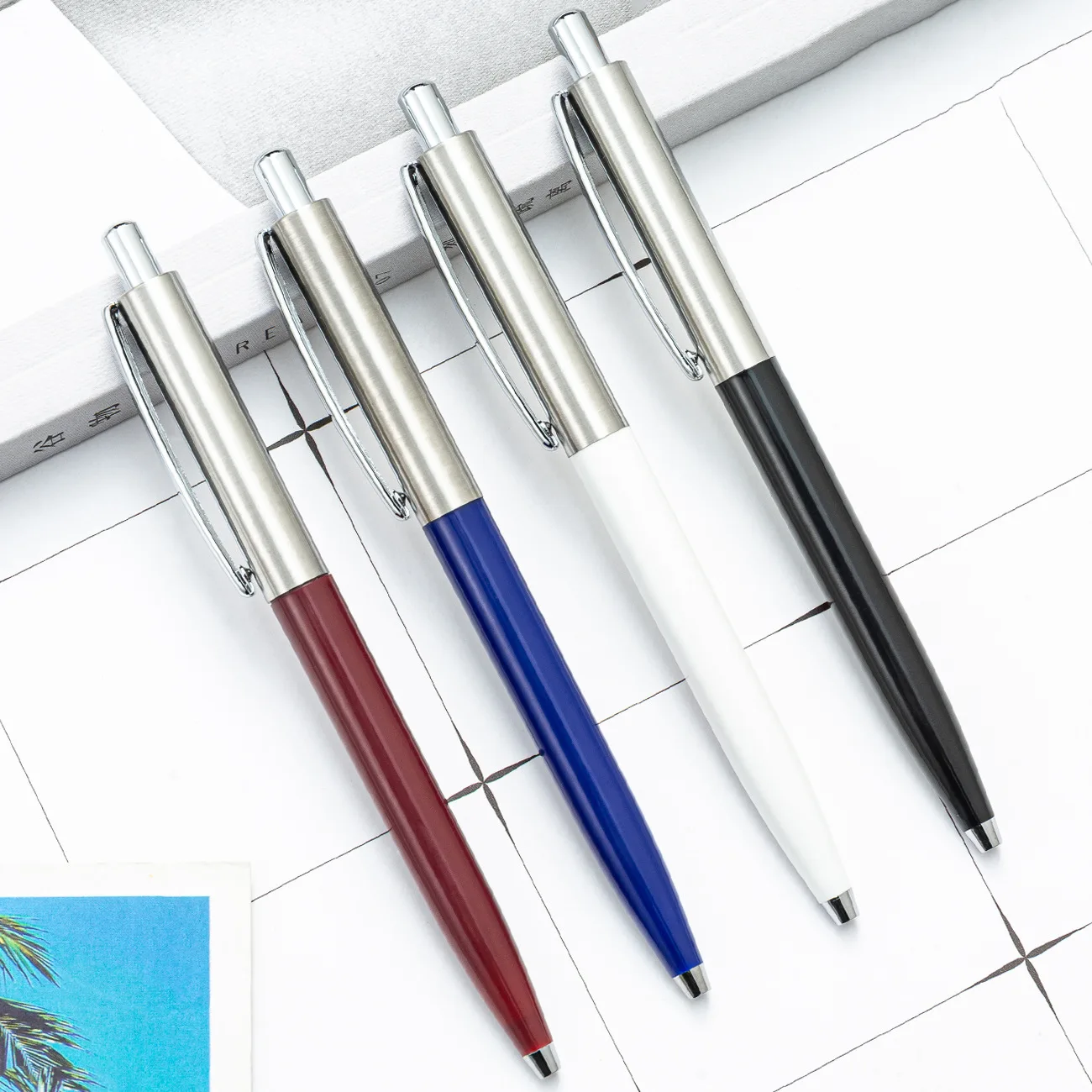 Wholesale New Press Supply Metal Aluminum Ballpoint Pen With Multi-Color Advertising Printed Custom Logo For Business Bank Gift