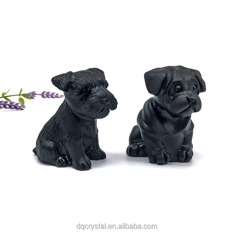 Wholesale High quality Crystal Carving 6cm size teddy dogs natural crystal craft obsidian bulldog animal for decoration