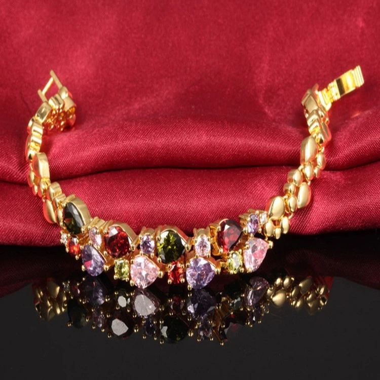 Mona Lisa AAA Zircon Crystal Copper Gold Plated Bracelet Valentine Day Gift