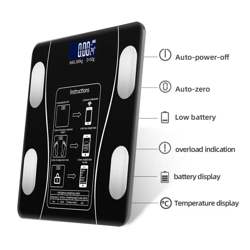 High Accurate LED Display Household Electric Digital Smart Weighing Balance App Connect Wireless Weight Scale
