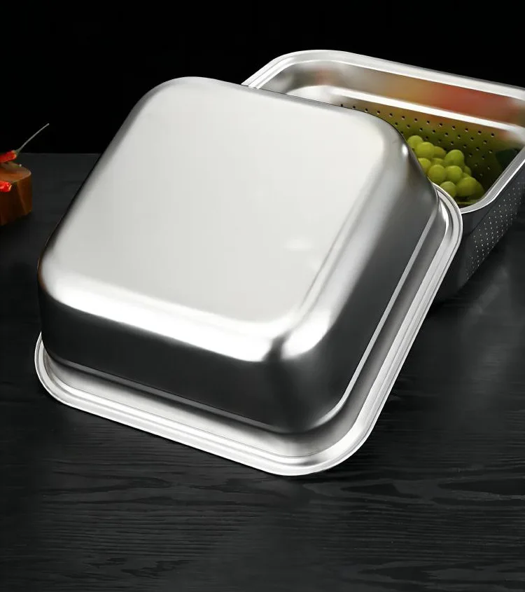 Stainless steel basin square fruit and vegetable salad basin rectangular washbasin thickened and basin fruit and vegetable drain