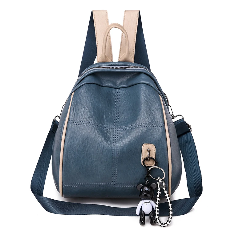 
Fashion Leisure Ladies Girls Pu Leather Double Shoulder Small Backpack With Key Chain Decoration 