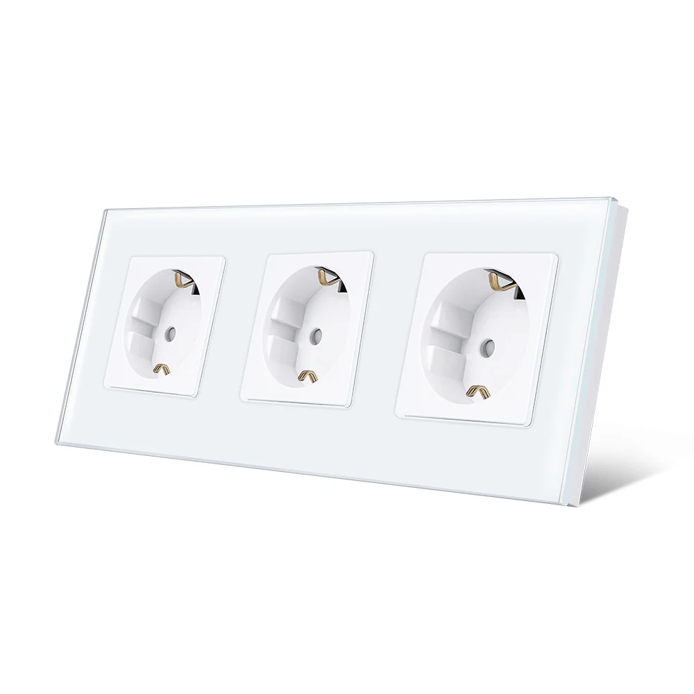 228*86mm Triple Glass Frame 3 Sockets In 1 Frame EU Standard Schuko Sockets German Type F 16A Sockets Combination