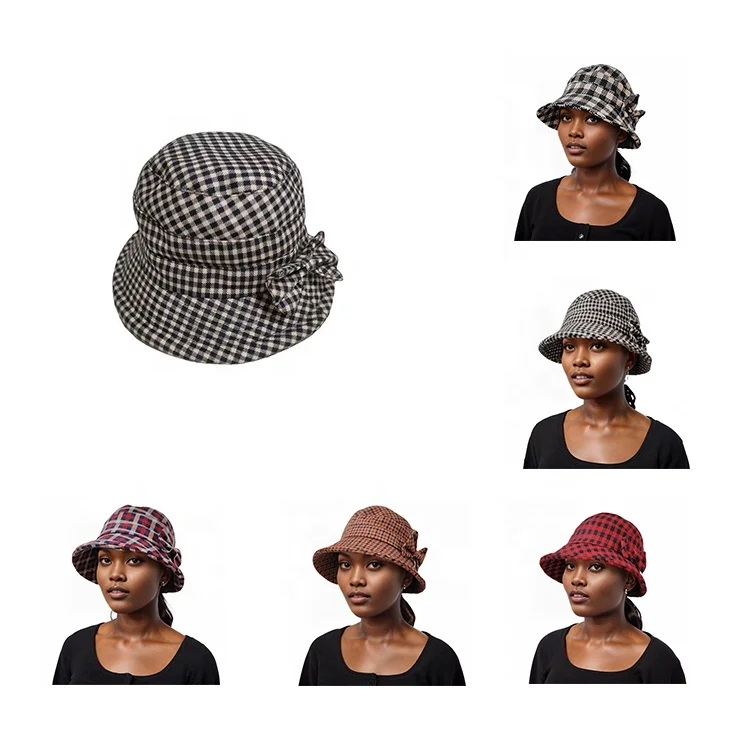 Vintage Cloche Bucket Hat For Women Ladies Trendy Checkered Packable Fall Fashion Winter Sun Caps Hats Wide Brim Ready To Ship