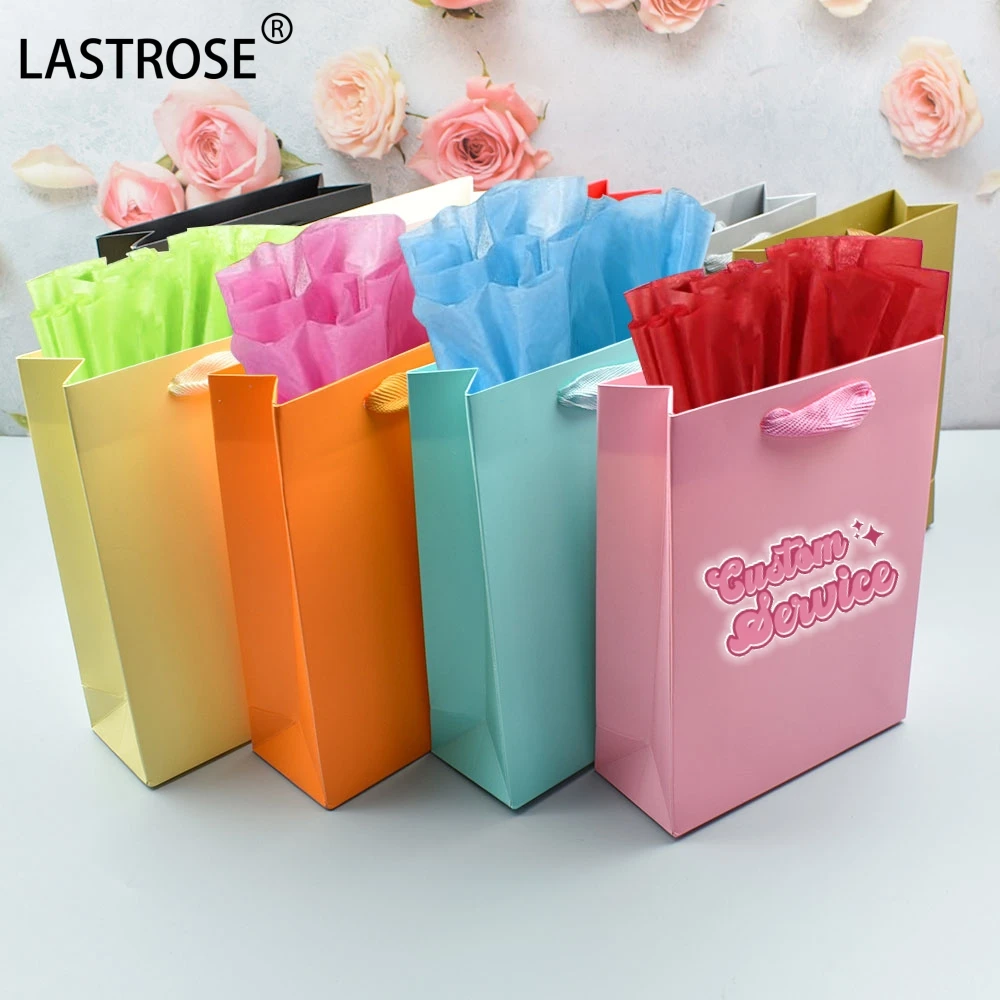 Wholesale Pink Luxury Eyelashes Packaging Paper Shopping Bag With Handle Private Label Empty Paper Gift Bags