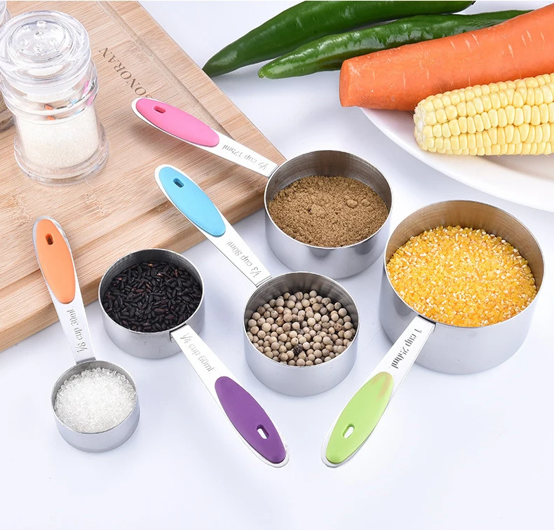 Hot sale cheap promotional 10pcs stainless steel spoons and measuring cup with silicone handle