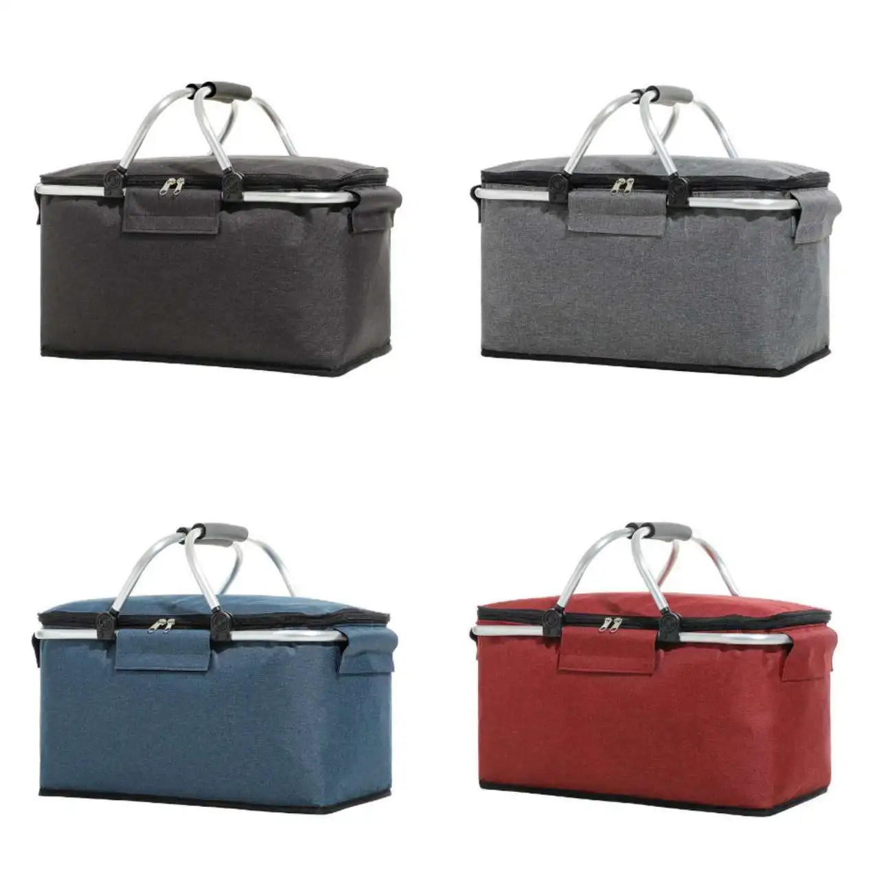 2024 Outdoor Fold-able Picnic Basket Insulated Lunch Bags Storage Box Camping Picnic Basket with lid