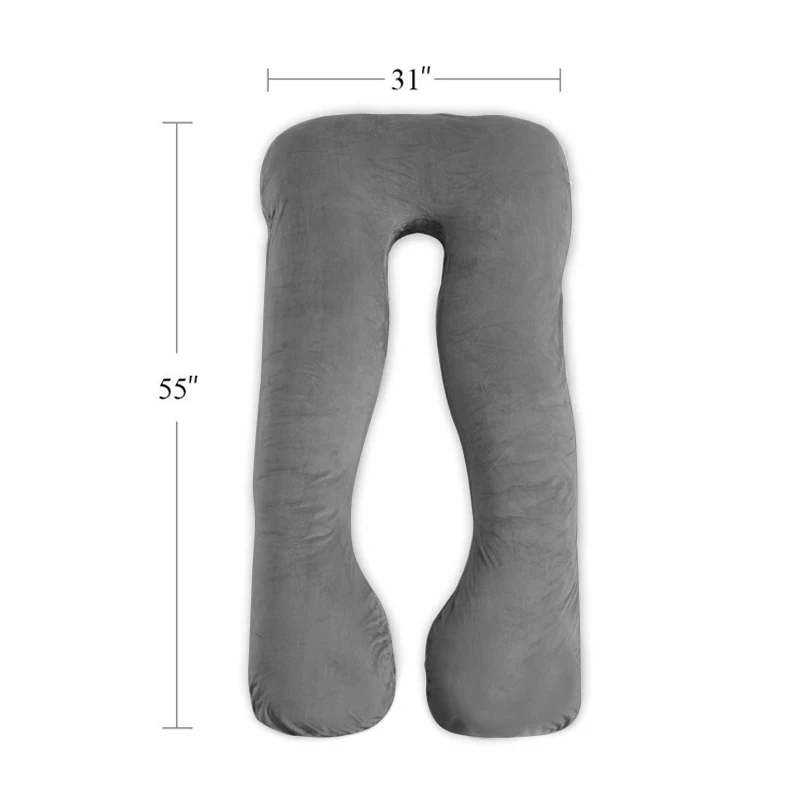Pregnancy Body Pillow with Zipper Removable Cover, U-Shape Full Body Pillow with Velvet Cover