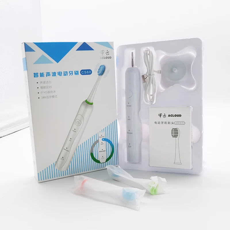 Wholesale Rechargeable Smart Ultrasonic Adult Electric Toothbrush with USB Wireless Inductive Charging Base and 4 Brush Heads
