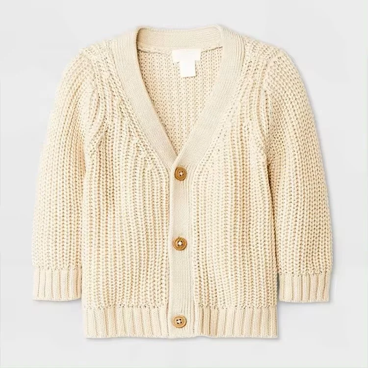 Toddler Infants Kids Knit Cardigan Eco-friendly Sweatshirt Thick Needle Sweater for Babies Custom 100% Organic Cotton