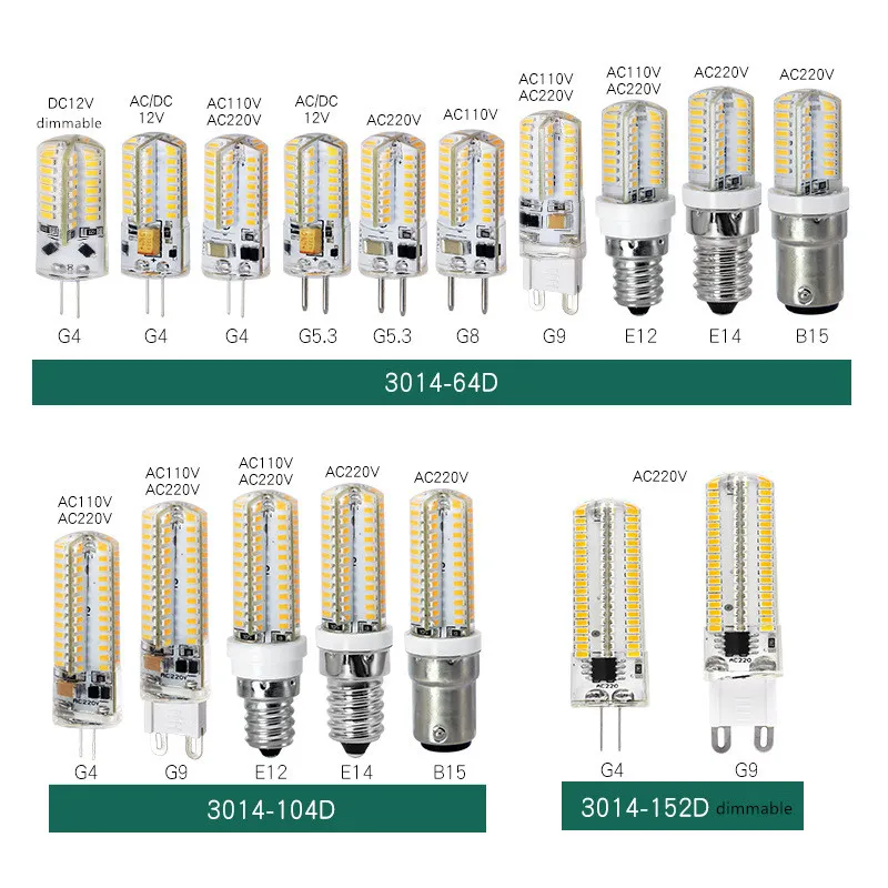 G4 G9 E12 E14 B15 Silicone Ceramic Plastic Corn Bulb Category Complete 3014 LED Blub 12V 110V 220V