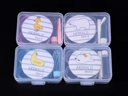 Customizable Cartoon Letter Contact Lenses Case Boxes 2 Pairs Travel kit Portable Contact Lens Cases with Mirror