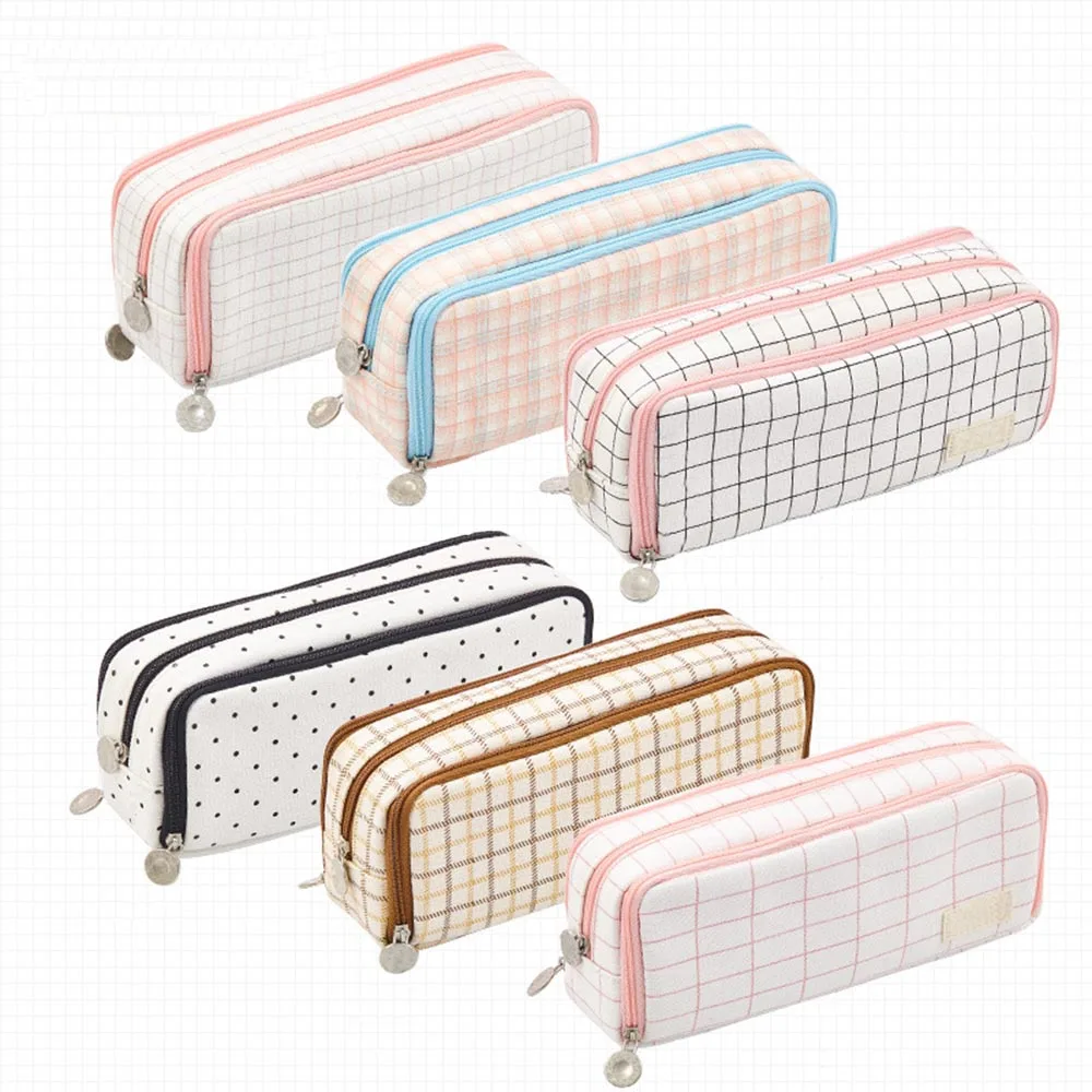 Big Capacity Pencil Pen Case Kawaii Stationery Zippee High Quality Japanese Style Soft Leather Pencil Case